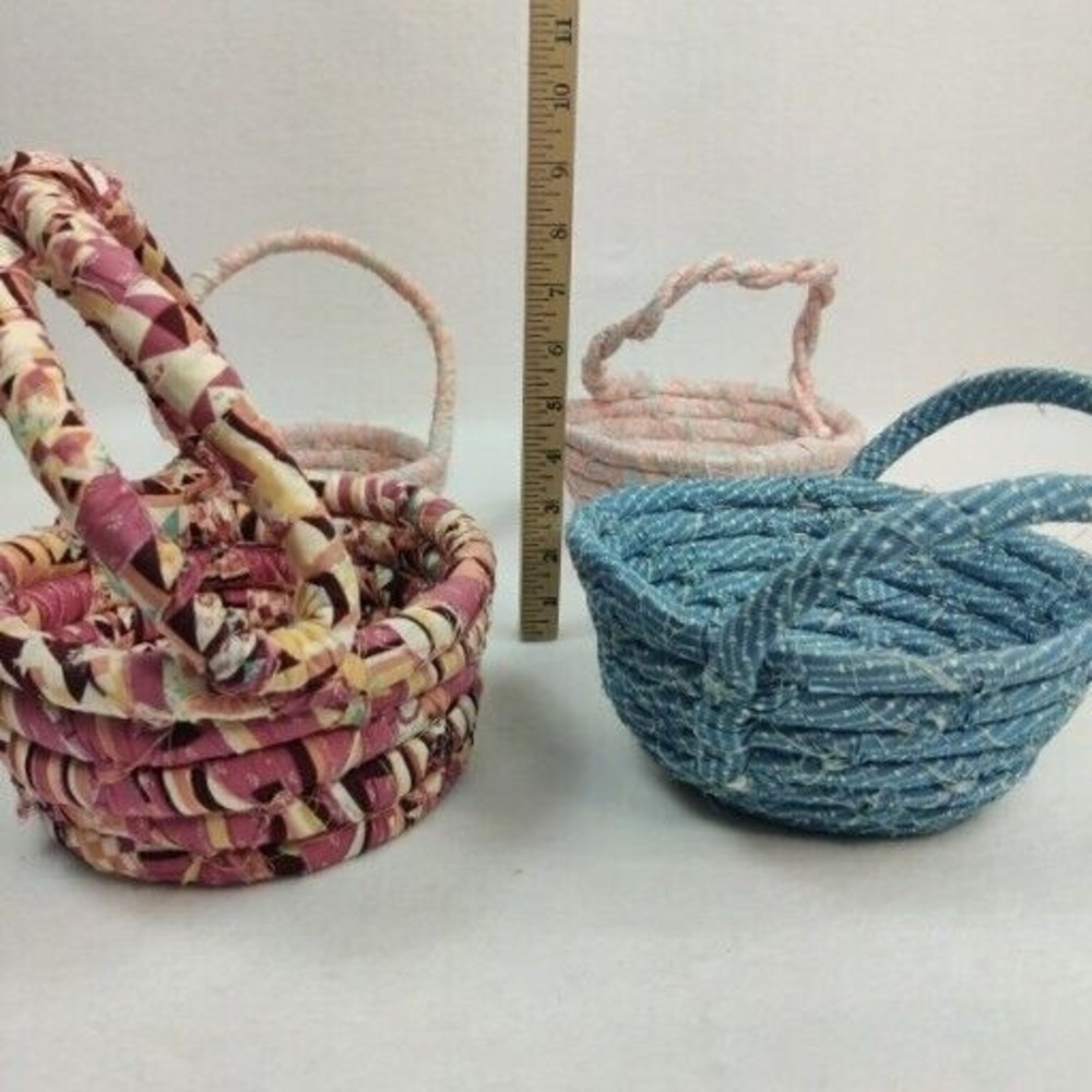 Lot Of 6 Vintage Handmade Fabric Rope Baskets Quilt Remnant Patterns BOJO - Picture 16 of 16